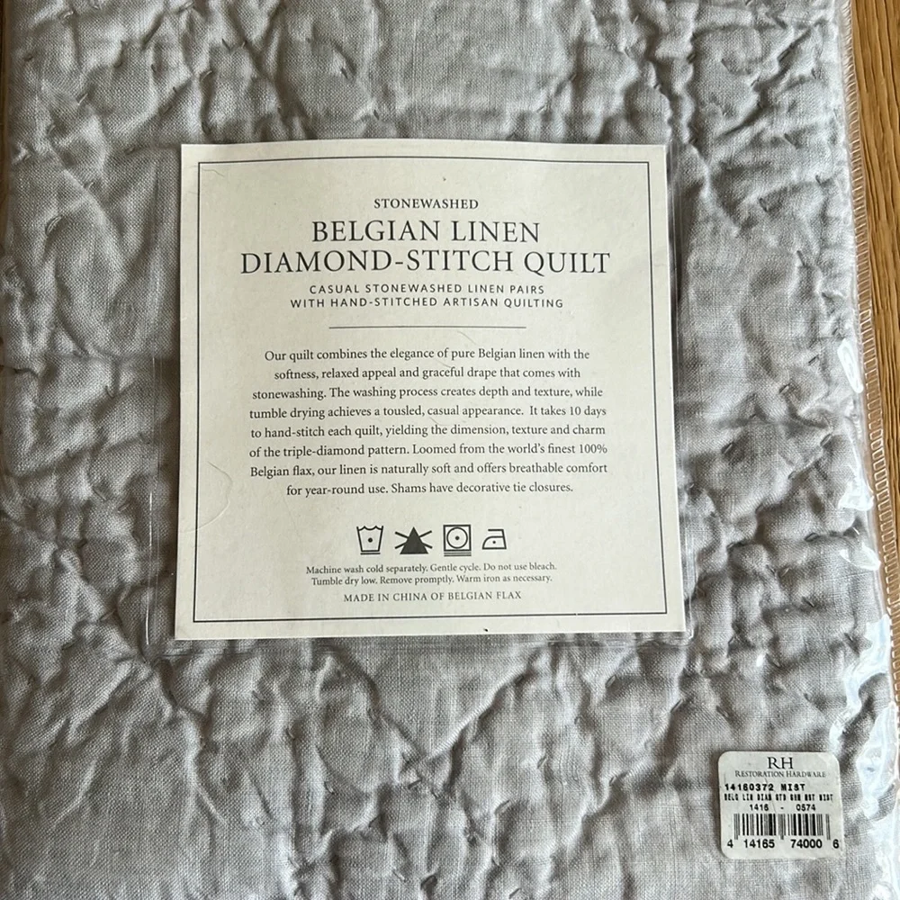 RH Belgian Linen Diamond Quilt pillow sham (standard)
